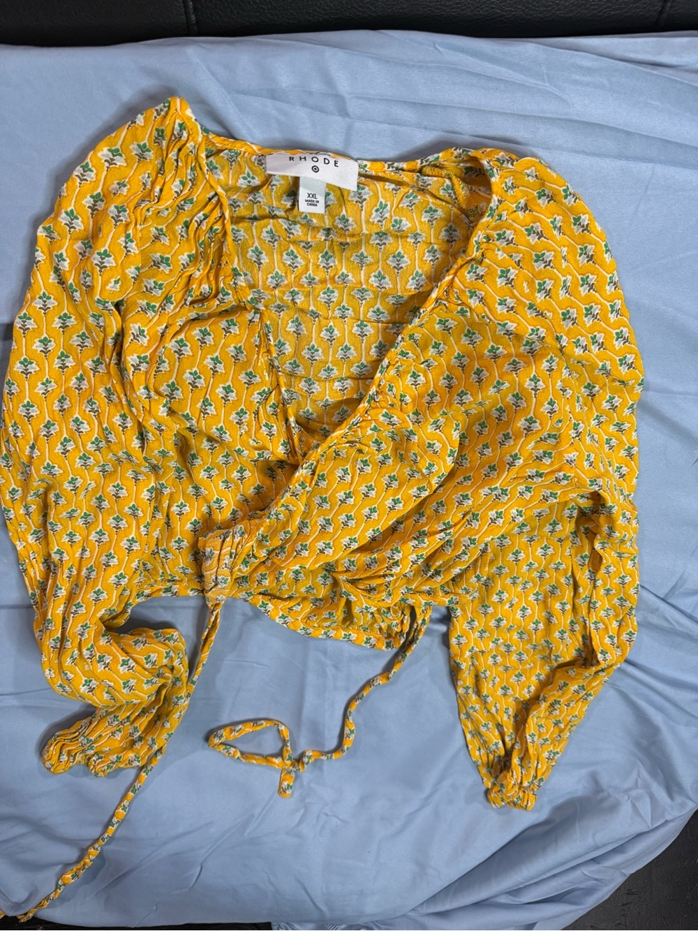 RHODE Yellow Floral Tie-Front Blouse